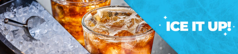 Blog Post Banner. Images of ice and ice in drinks